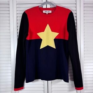 Diane Von Furstenberg Red Navy Black Sweater with Yellow Star